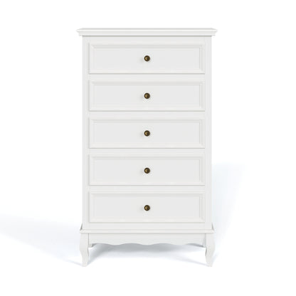 5 Drawer Dresser for Bedroom, Modern Storage Closet Cabinet Organizerwith Solid Wood Legs and Painted Finish-White