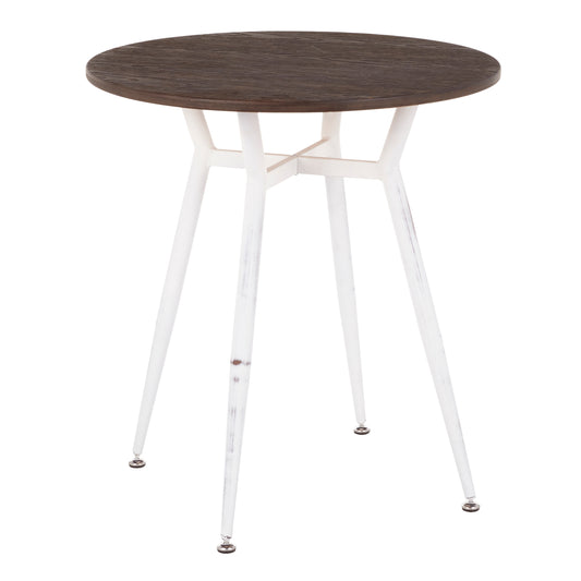 Clara Industrial Round Dinette Table in Vintage White Metal and Espresso Wood-Pressed Grain Bamboo by LumiSource