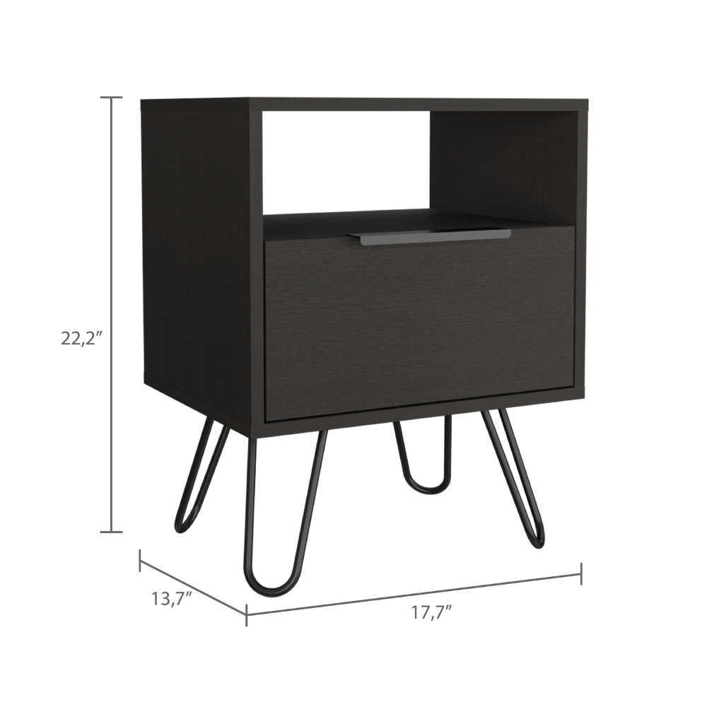 Augusta Nightstand , End Table, Side Table Single Door Cabinet, Hairpin Legs -Black