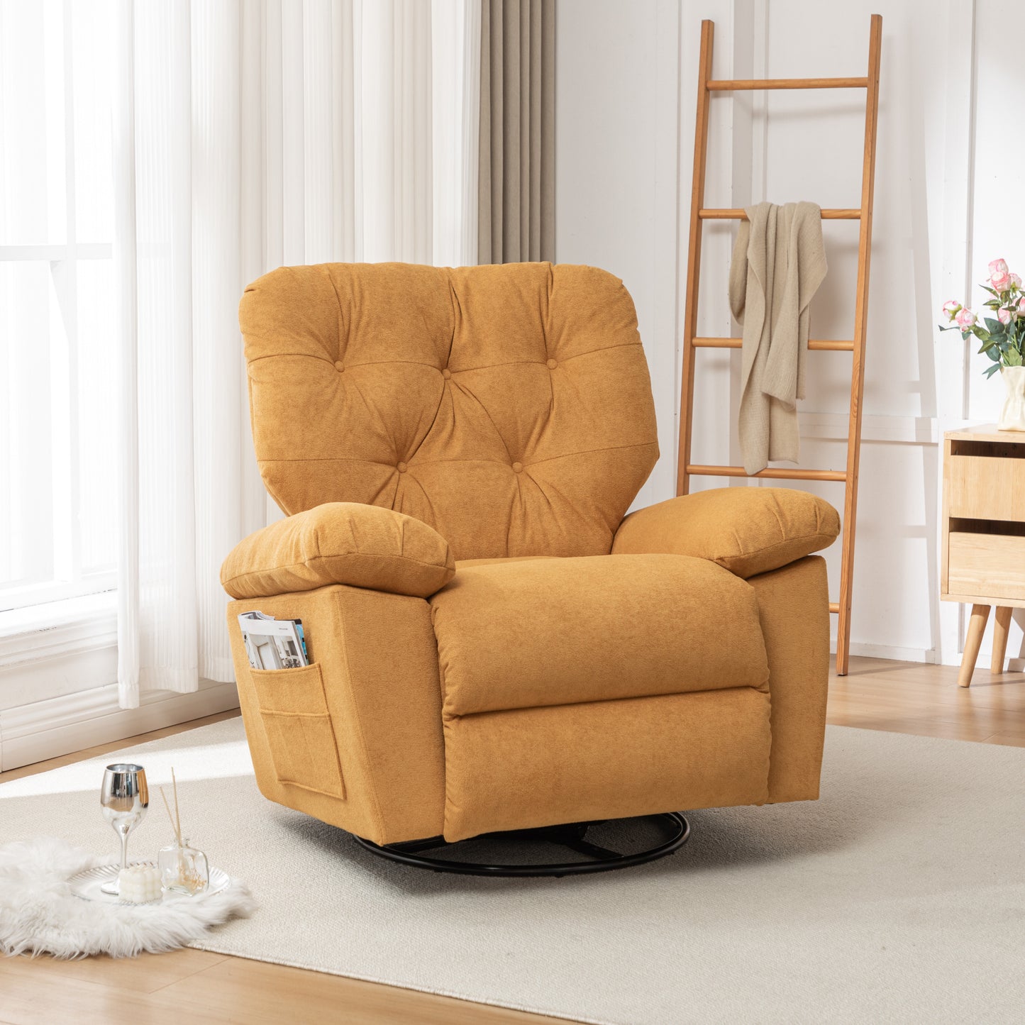 Yellow Relaxing Recliner Chair,Soft Artificial Fleece, Overstuffed, Swivel, Glider, Side Pocket