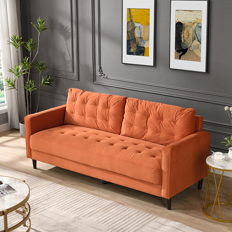 74" High Resilience three seater Sofa, Wooden Frame 3 Seat Sofa, Comfy , Modern Upholstered Sofa, Living Room Bedroom Apartment , Orange