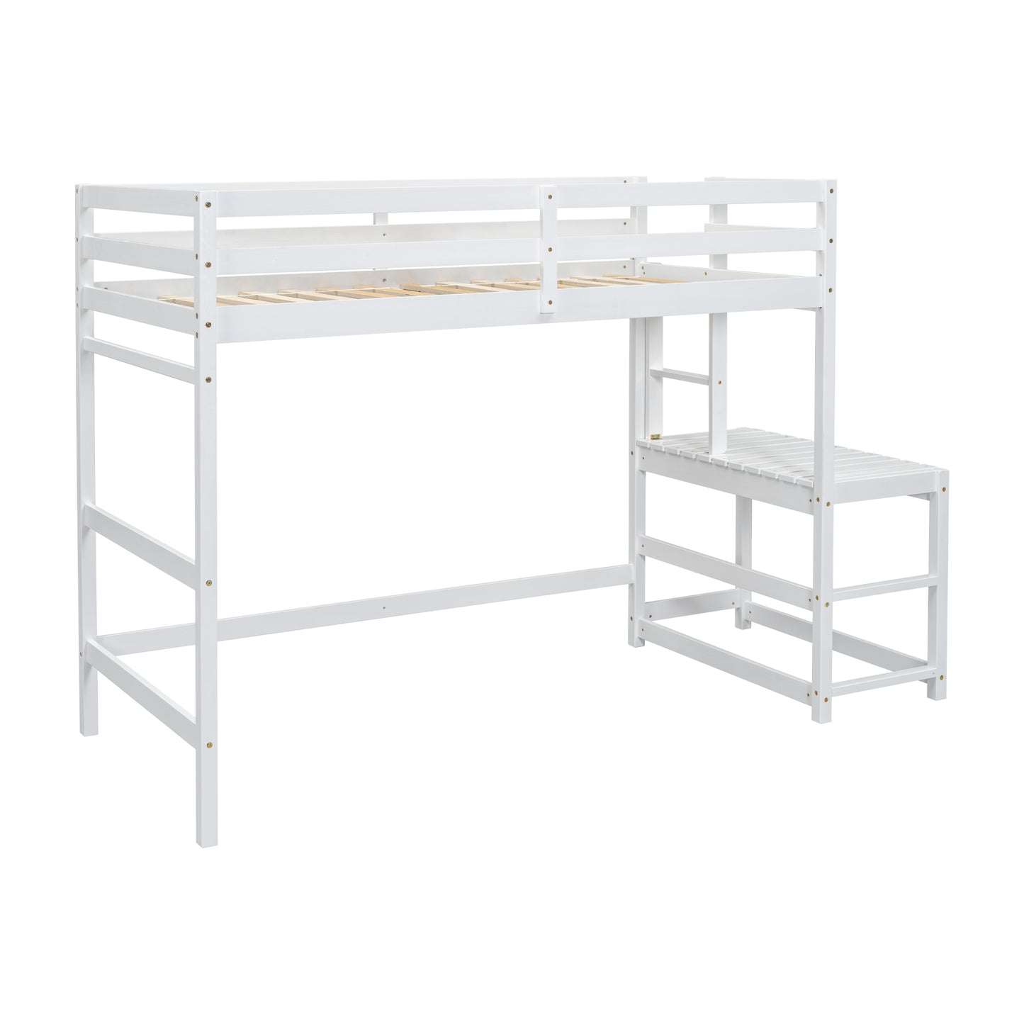 Twin Size High Loft Bed with Ladder landing Platform, Ladders, Guardrails,White