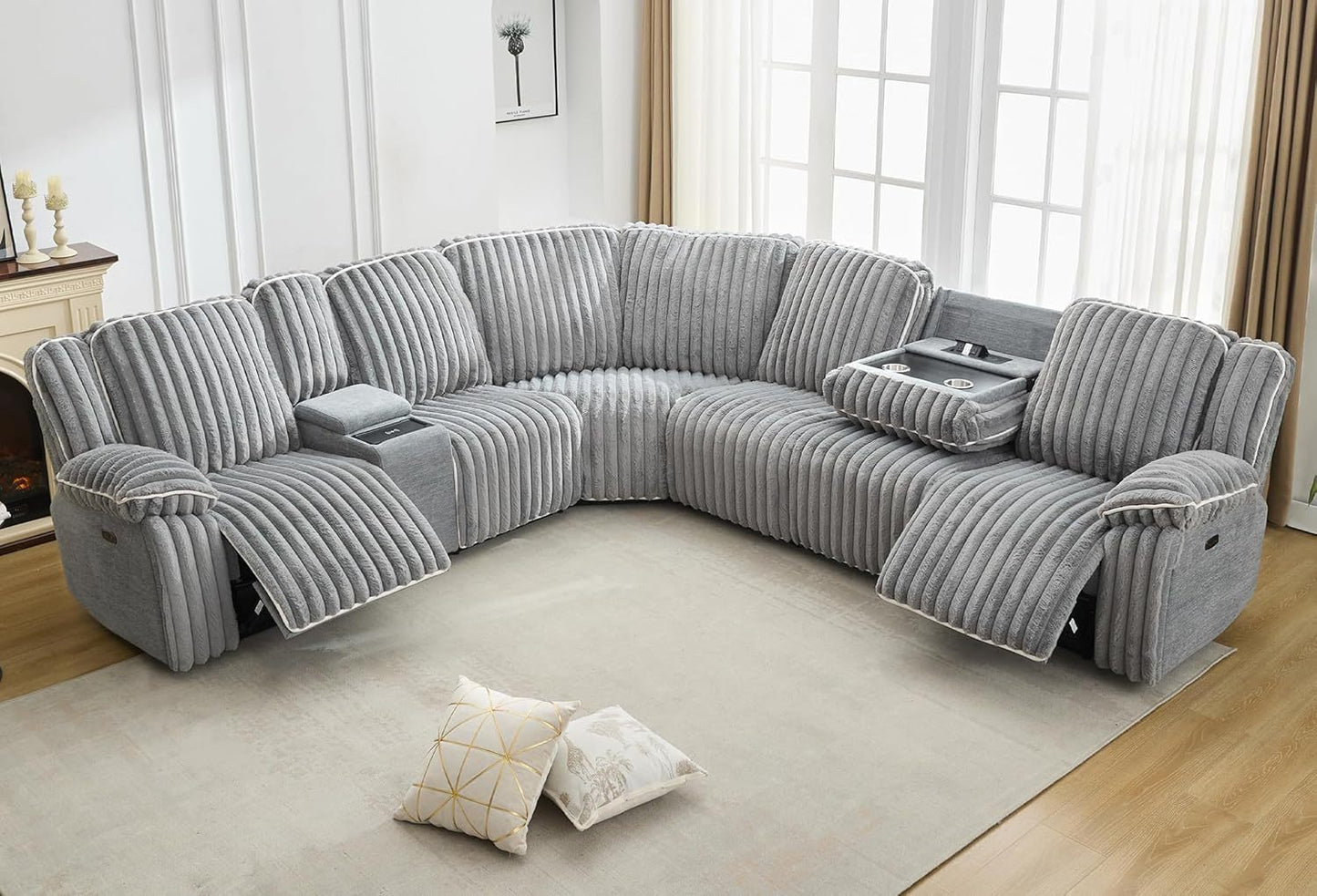 M078 Power Reclining Sectional Sofa Couches  GREY