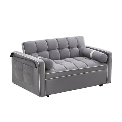 Sleeper Sofa Couch w/Pull Out Bed, 55" Modern Velvet Convertible Sleeper Sofa Bed, Small Love seat Sofa Bed w/Pillows & Side Pockets for Small Space, Living Room, Apartment,Gray