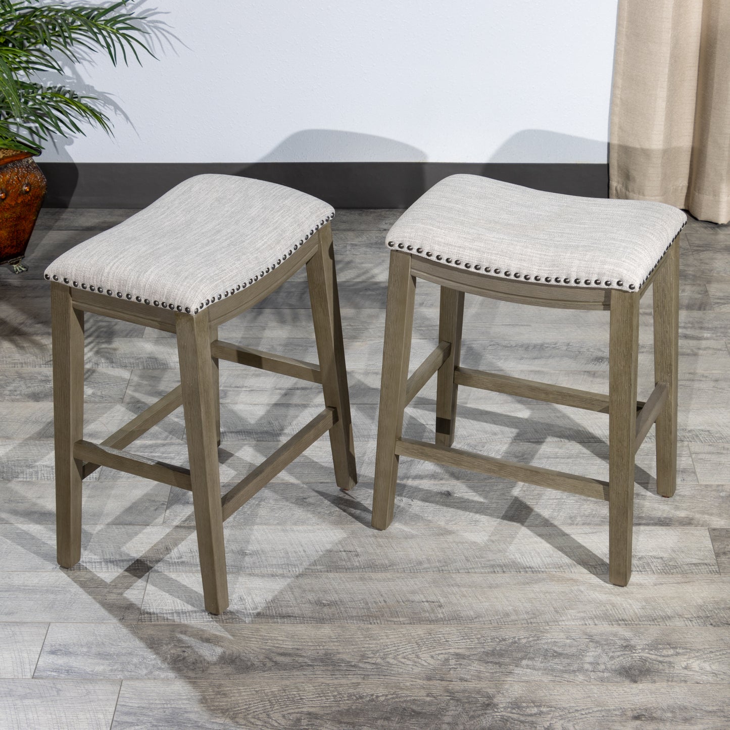 Saddle Stool  -25" Counter Stool, Gray/Light Gray Fabric, Set of 2