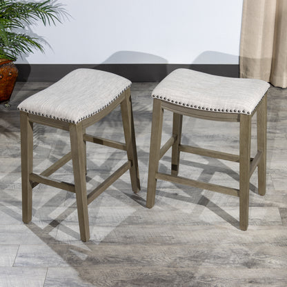 Saddle Stool  -25" Counter Stool, Gray/Light Gray Fabric, Set of 2