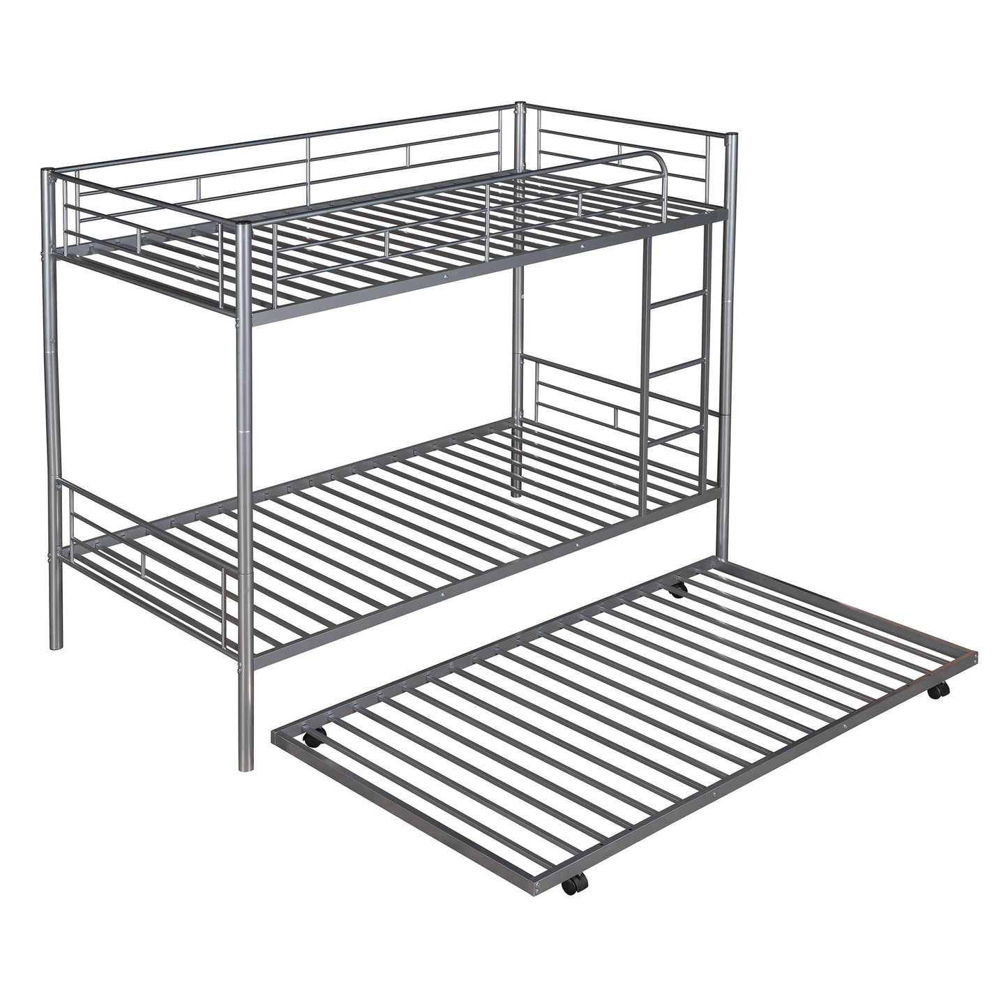 Twin-Over-Twin Metal Bunk Bed With Trundle,Can be Divided into two beds,No Box Spring needed ,White ( old sku: MF194806AAN )