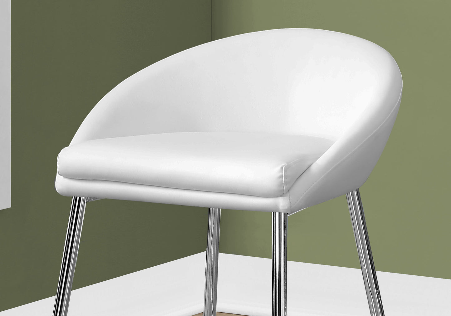 Bar Stool, Set Of 2, Counter Height, Kitchen, Chrome Metal, White Leather Look, Contemporary, Modern