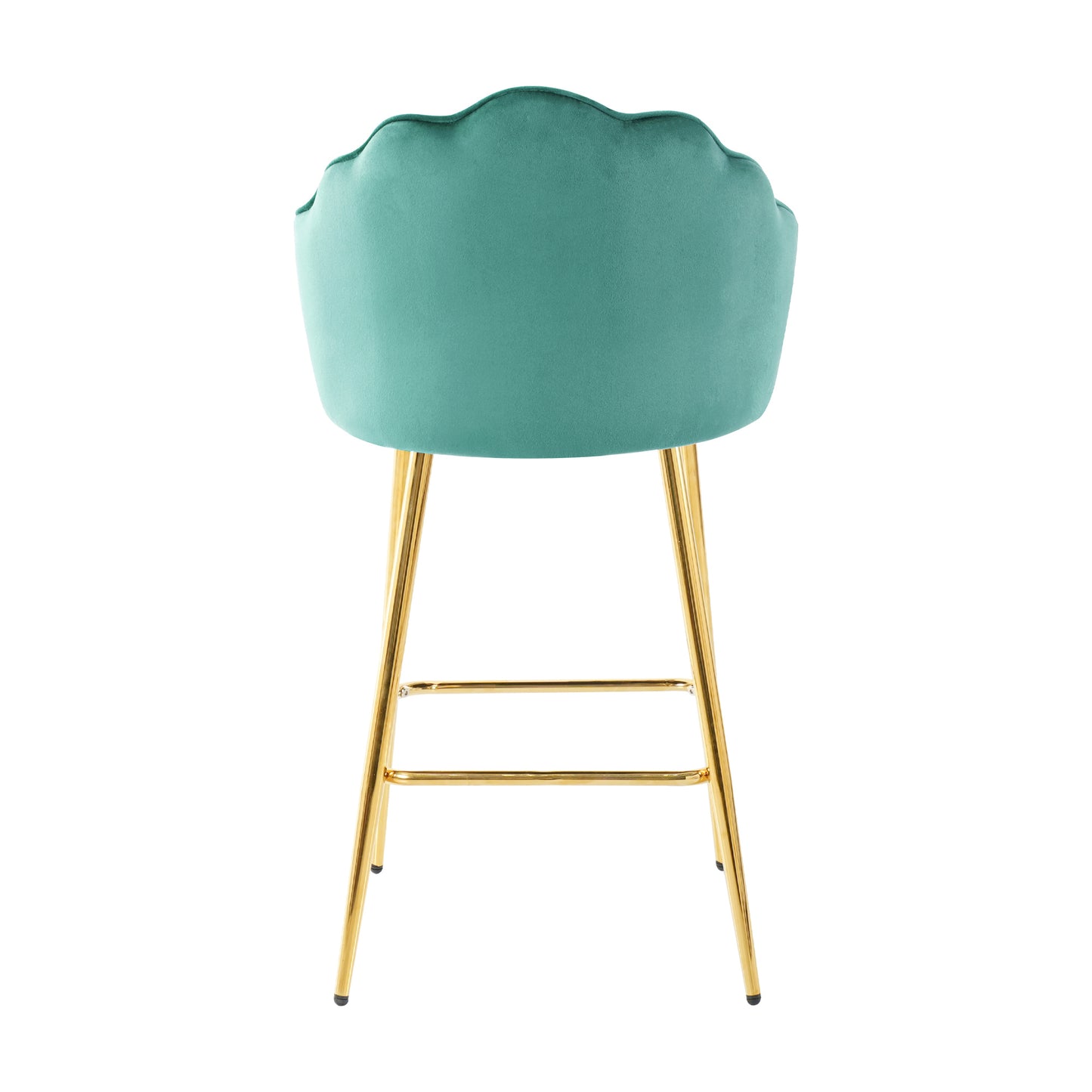 Shell shape green velvet bar chair, gold-plated metal chair legs, suitable for coffee shop, bar, restaurant (set of 2)