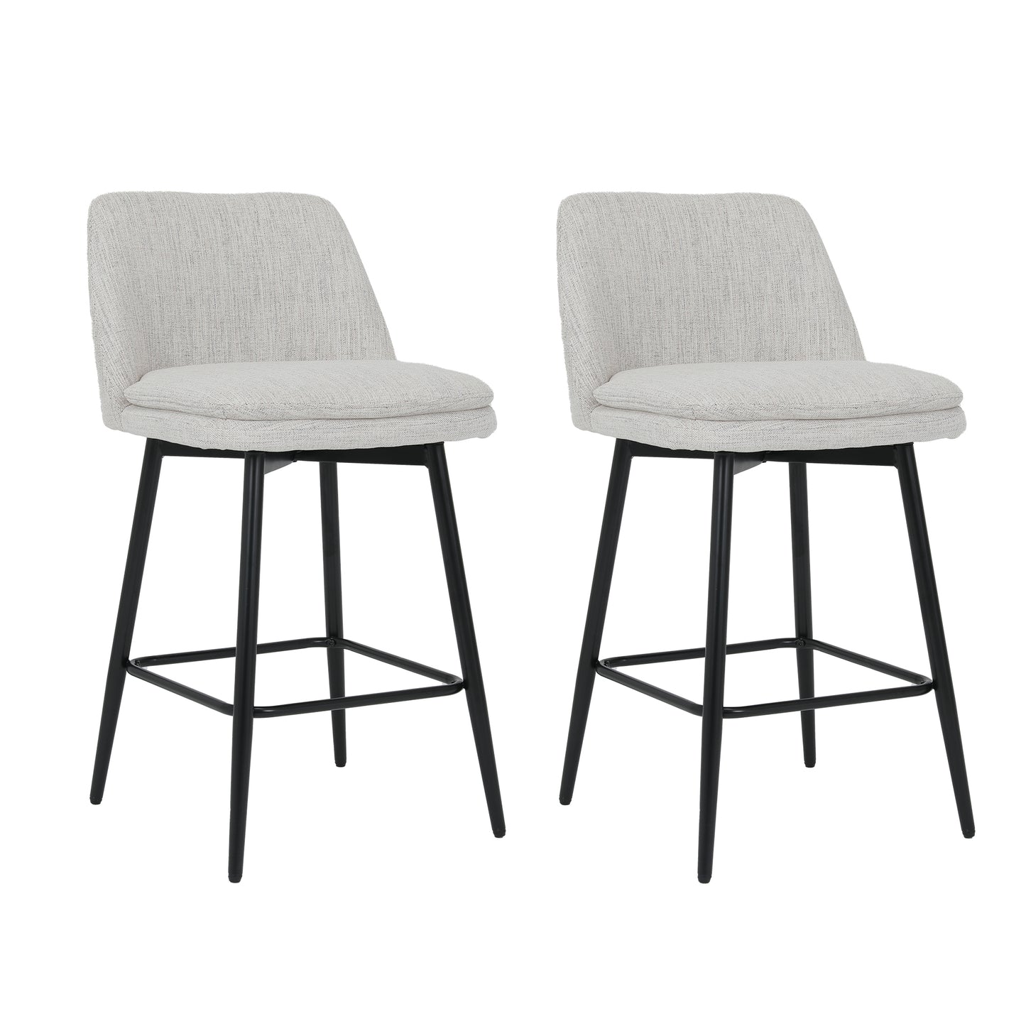Counter Height Swivel Bar Stools Set of 2, 360° Swivel Upholstered Barstools with Back and Metal Legs, 25.6" Seat Height,Counter Stools for Kitchen Island and Pub,Linen Cloth,Off White Linen.