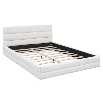 Queen Size Upholstered Platform Bed, White