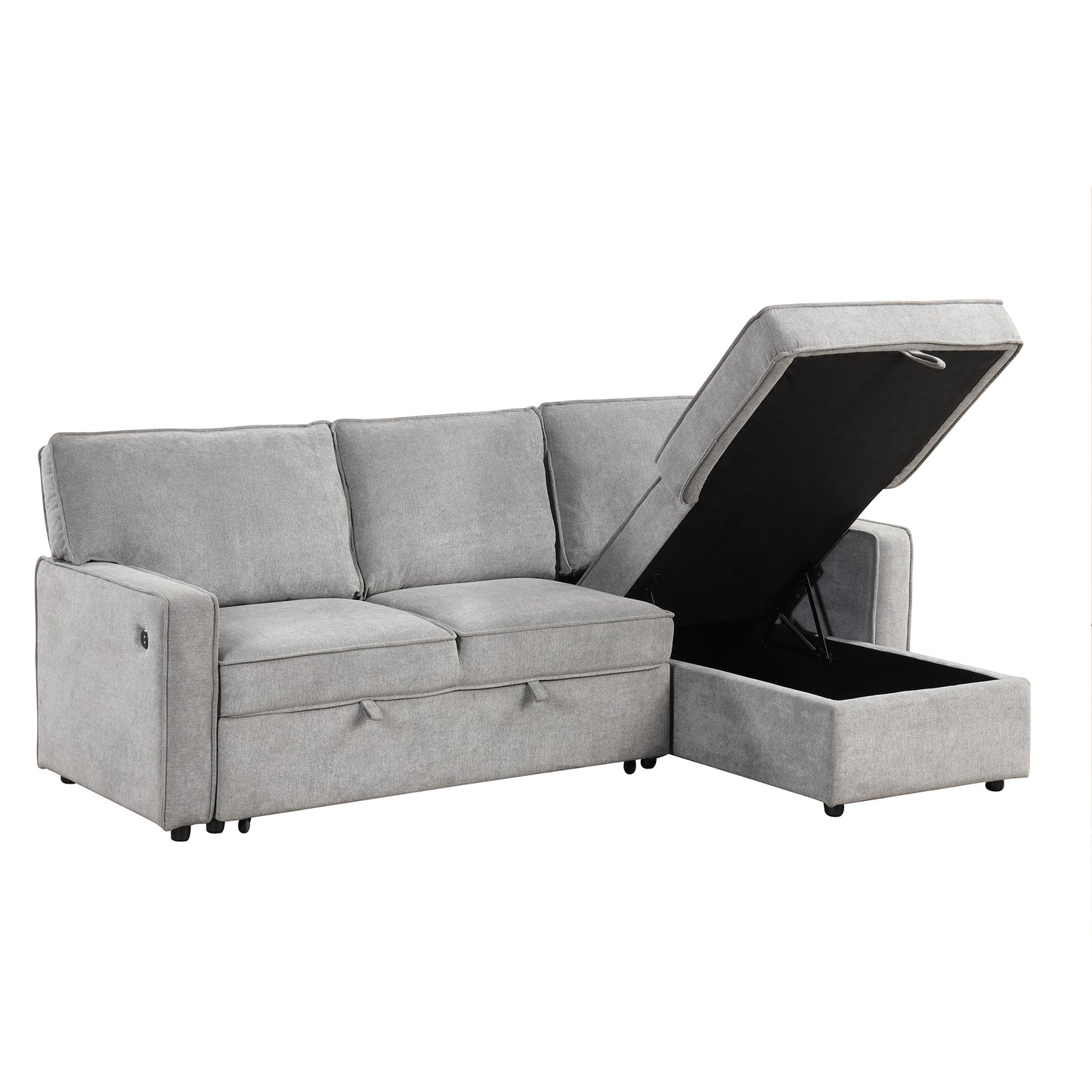 U_STYLE Upholstery Sleeper Sectional Sofa with Storage Space, USB port, 2 cup holders on Back Cushions(same sku; WY000335AAE)