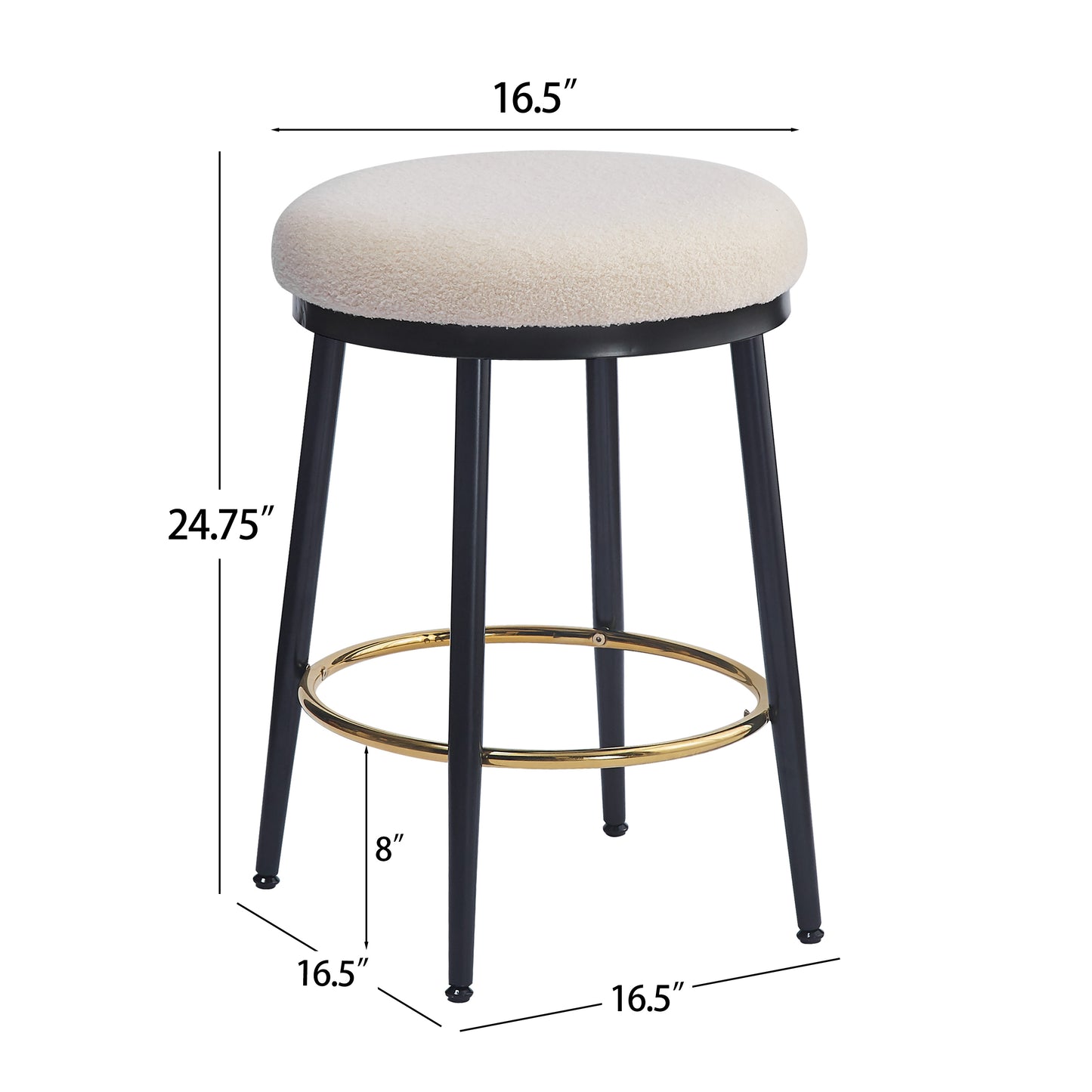 24.75'' Modern Counter Stools Set of 2,White Counter Stools with iron Frame,Sponge cushion,Footrest,suitable for Kitchen/Bedroom/Dining Room.