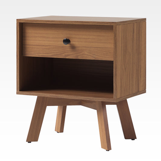 Mid-Century Modern Minimalist 1-Drawer Nightstand – Mocha