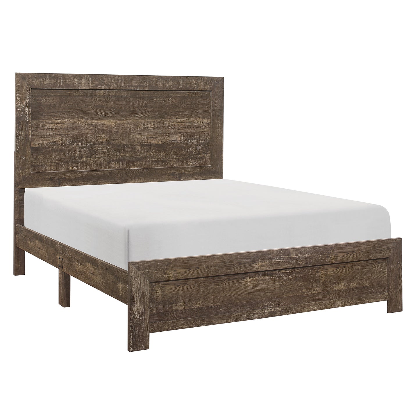 Rustic Brown Finish Full Size Panel Bed Wooden Bedroom Furniture 1pc, Bed in a Box