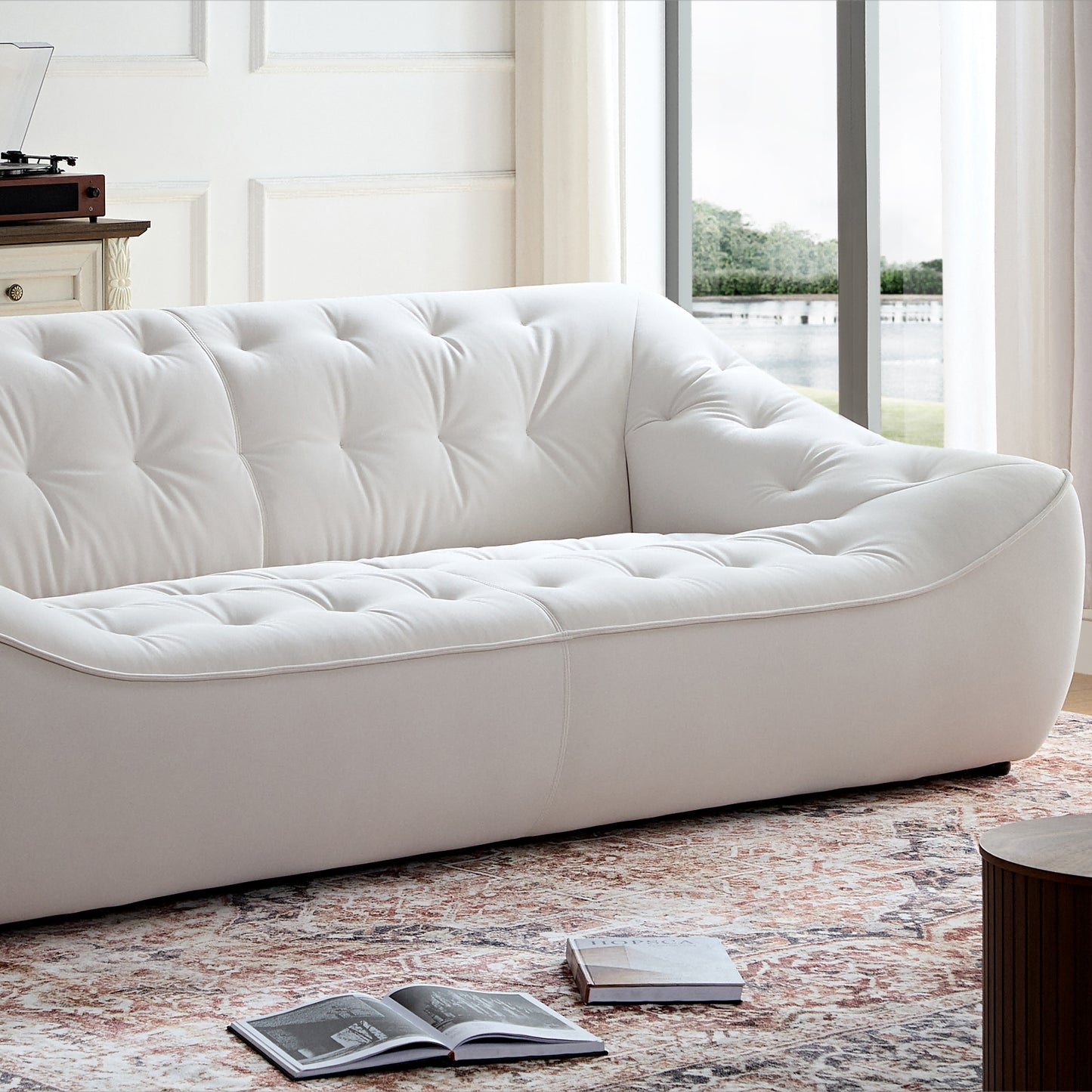 WKS10W White  sofa with , durable fabric, solid wood frame, high density sponge filler