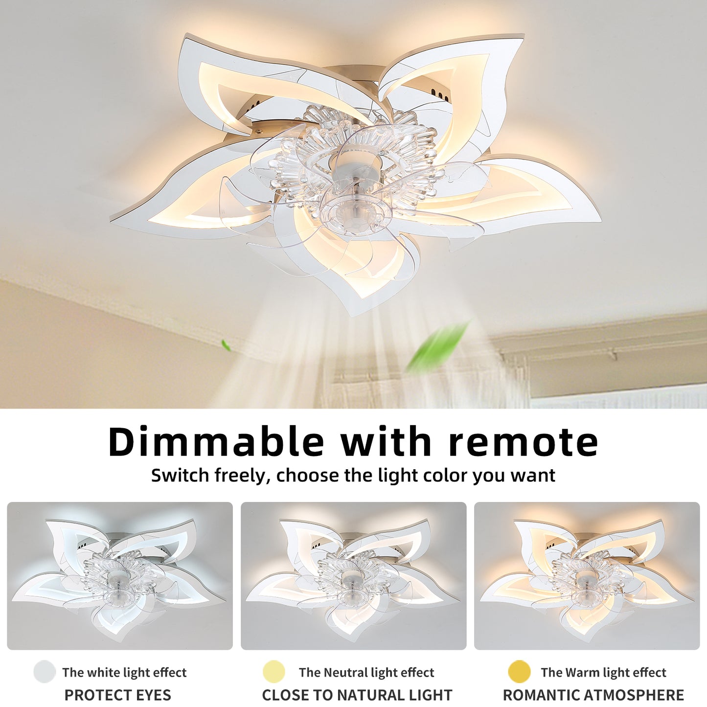 27In Ceiling Fan with Lights Remote Contro Dimmable LED,6 Gear Wind Speed Fan Light