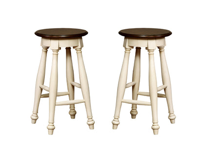 Off-White 2pc Stools Transitional Style Solid wood Cherry Wooden Seat Turned Legs Stool Dining Room