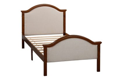 Twin Size Bed Frame with Headboard and Footboard, Upholstered Twin Platform Bed with Strong Wooden Slats Support,Walnut