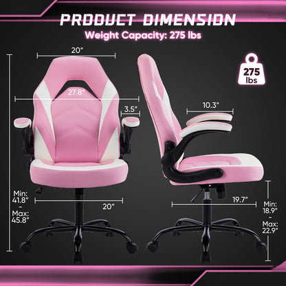 Sweetcrispy Gaming Chair - PU Leather Computer Chair Ergonomic Office Chair with Lumbar Support, Height Adjustable Rolling Desk Chairs with Flip-up Armrests