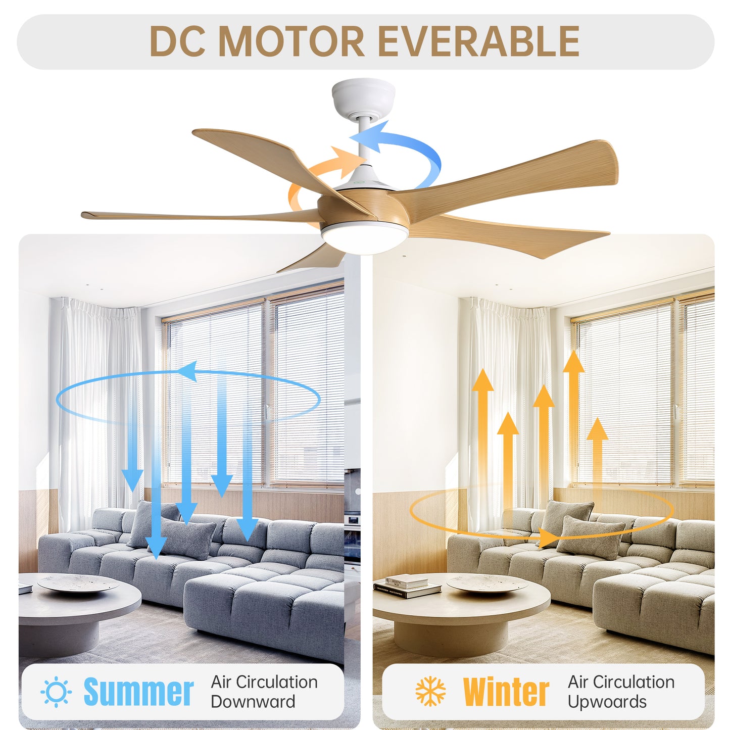 52 Inch Modern Ceiling Fan with 22W LED Light and Remote Control 5 ABS Blades for Living Room