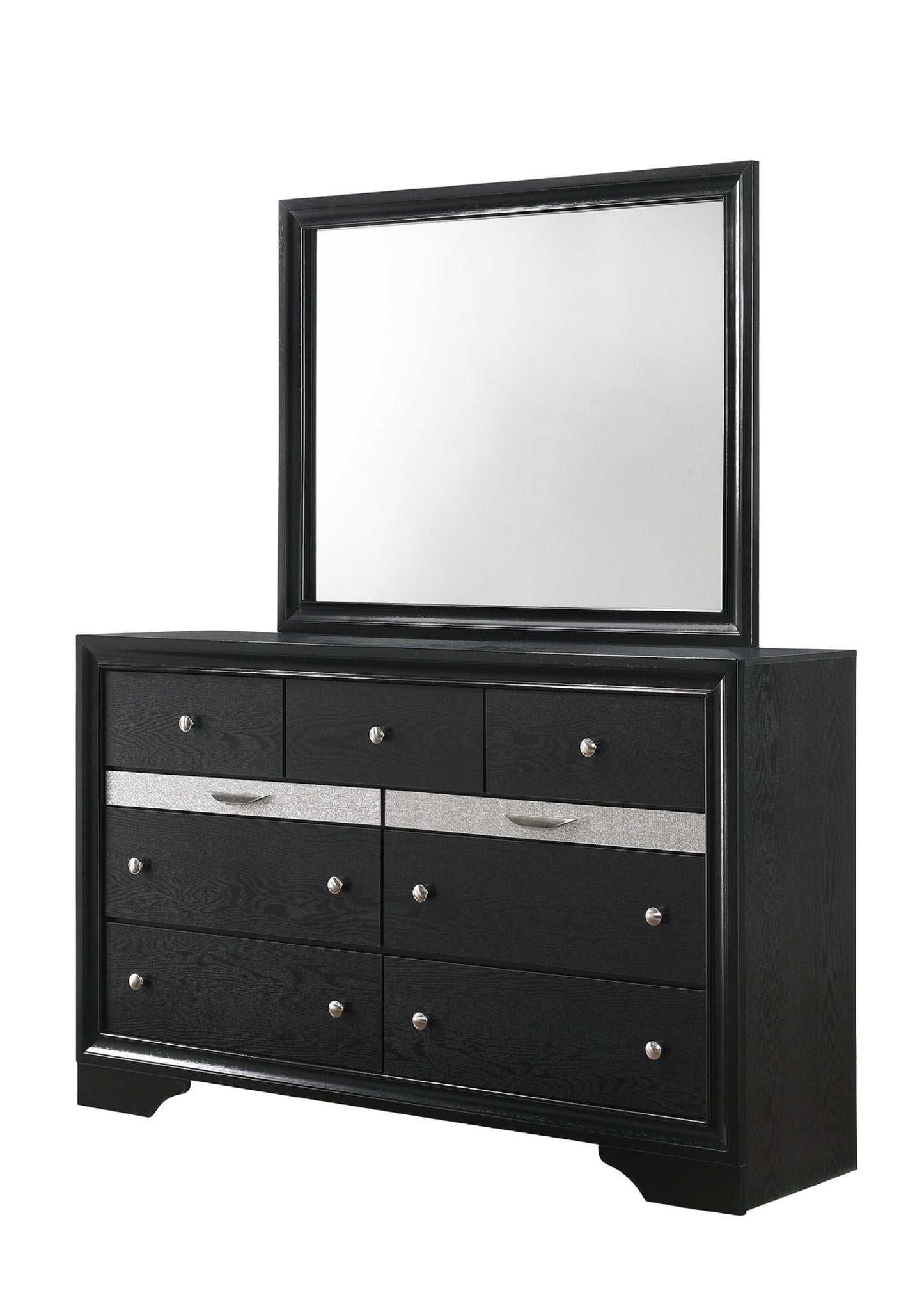 Modern Luxury 1pc Glam 7-Drawer Dresser Pullout Jeweler Tray Silver Panel Bedroom Solid Wood Wooden Furniture