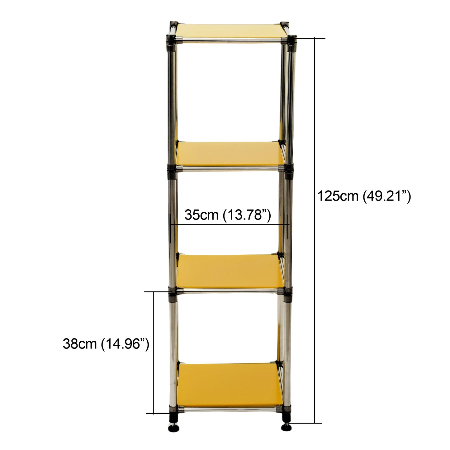 Korean Yellow 4-Tier Heavy Duty Stainless steel Storage Shelving Unit, 100lbs/shelf (49"H x 14.9"W x 13.7"D) for Indoor/Outdoor Organization , Modular Rack,  Extremely Durabl