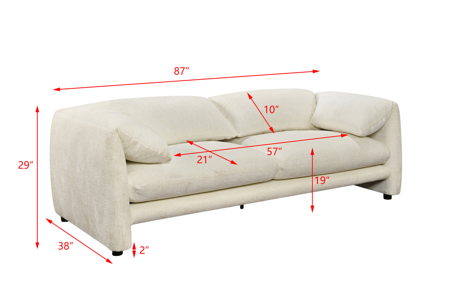 87" 3 Seater sofa with wide and comfortable armrest, High density sponge backrest & its plump cushions and soft, Comfortable spacious seats,for Living Room, Bedroom,Beige+White