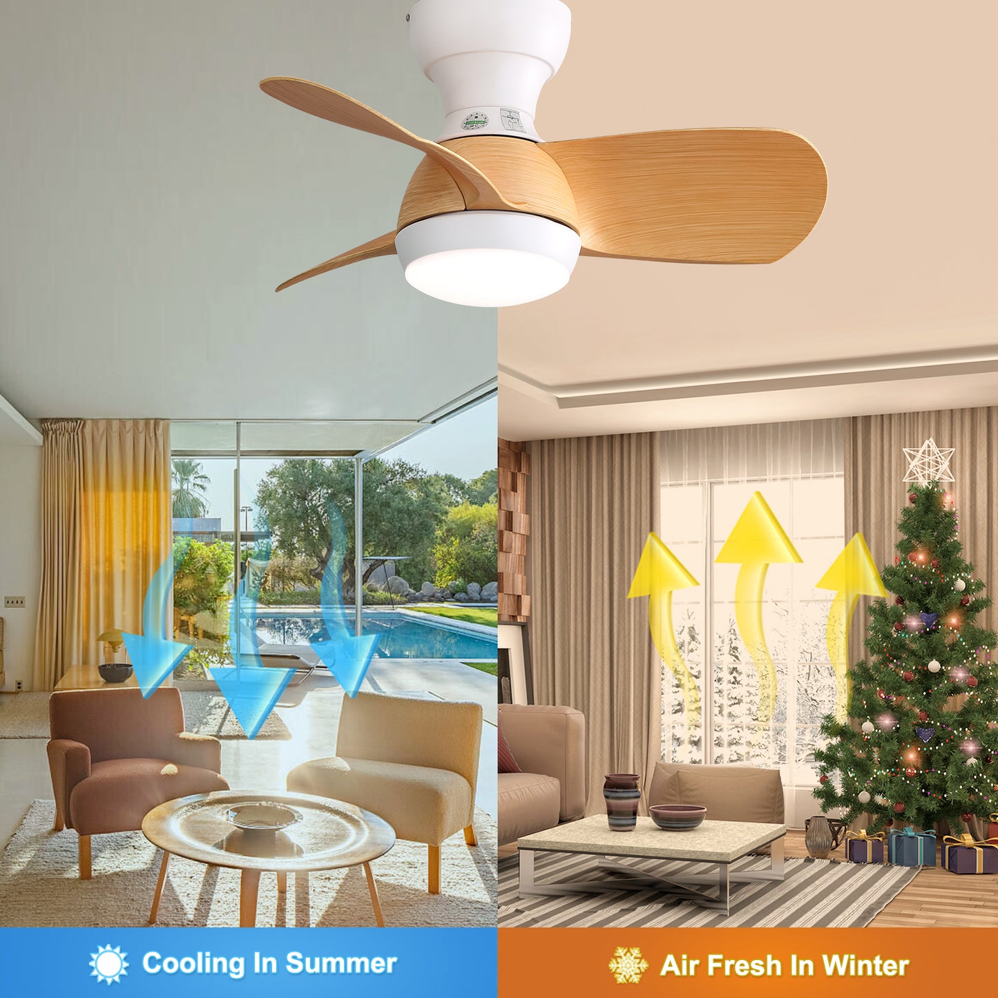 23 Inch Mini Led Ceiling Fan With 3 Color Dimmable 3 ABS Blades Remote Control DC Motor For Bedroom