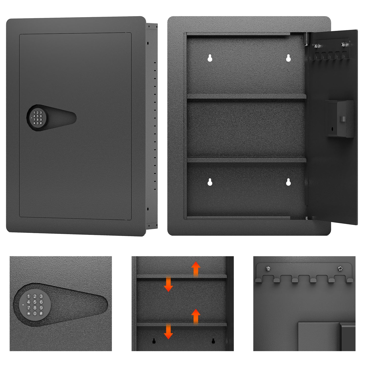 Wall Safes Between the Studs, Hidden Safe with Digital Keypad, Removable Shelves, In Wall Safe for Firearms, Gun, Valuables (Black)