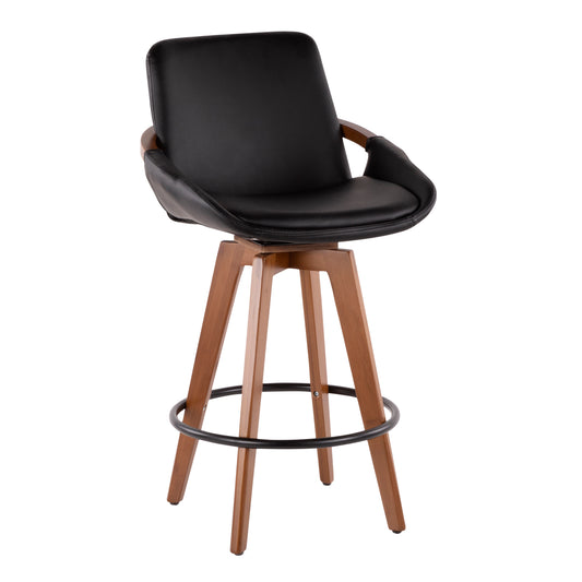 Cosmo Mid-Century Counter Stool in Walnut and Black Faux Leather by LumiSource