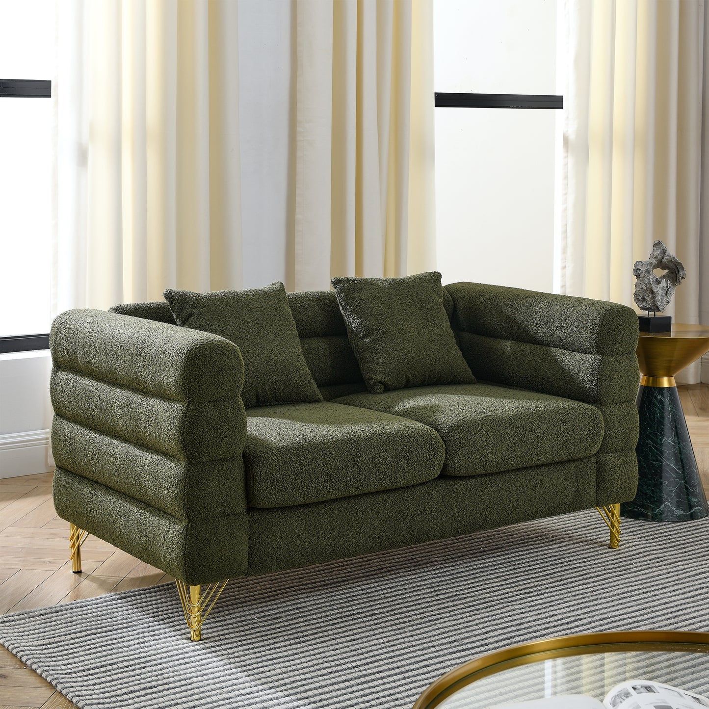 3-seater + 2-seater Combination sofa.Green teddy