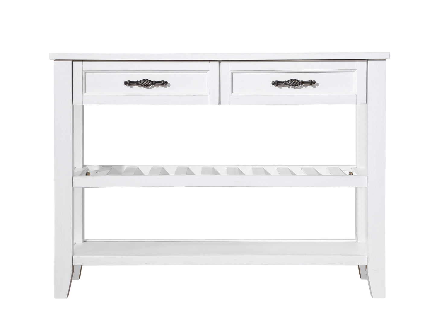 Console Sofa Table with 2 Storage Drawers and 2 Tiers Shelves, Mid-Century Style 42'' Solid Wood Buffet Sideboard for Living Room Furniture Kitchen Dining Room Entryway Hallway, Antique White