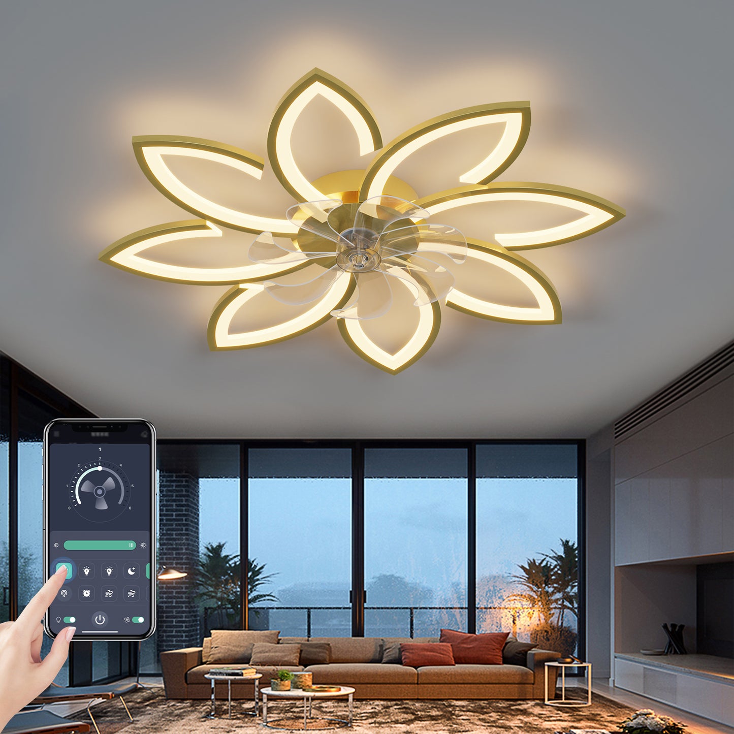 35Inches Ceiling Fan with Lights Remote Control Dimmable LED, 6 Gear Wind Speed Fan Light , 1/2/4h timing