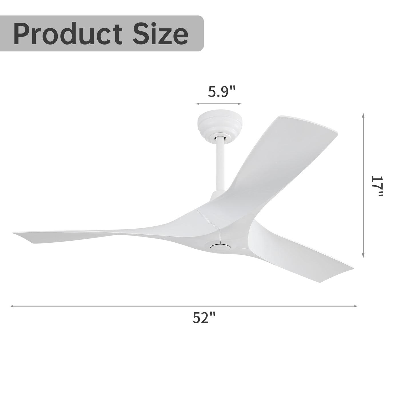 52 Inch Ceiling Fan Without Light, with Remote Control 6 Speed Quiet Reversible DC Motor