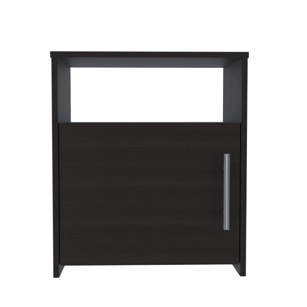 Nordico Nightstand , End Table, Side Table One Shelf, Single Door Cabinet, Metal Handle -Black