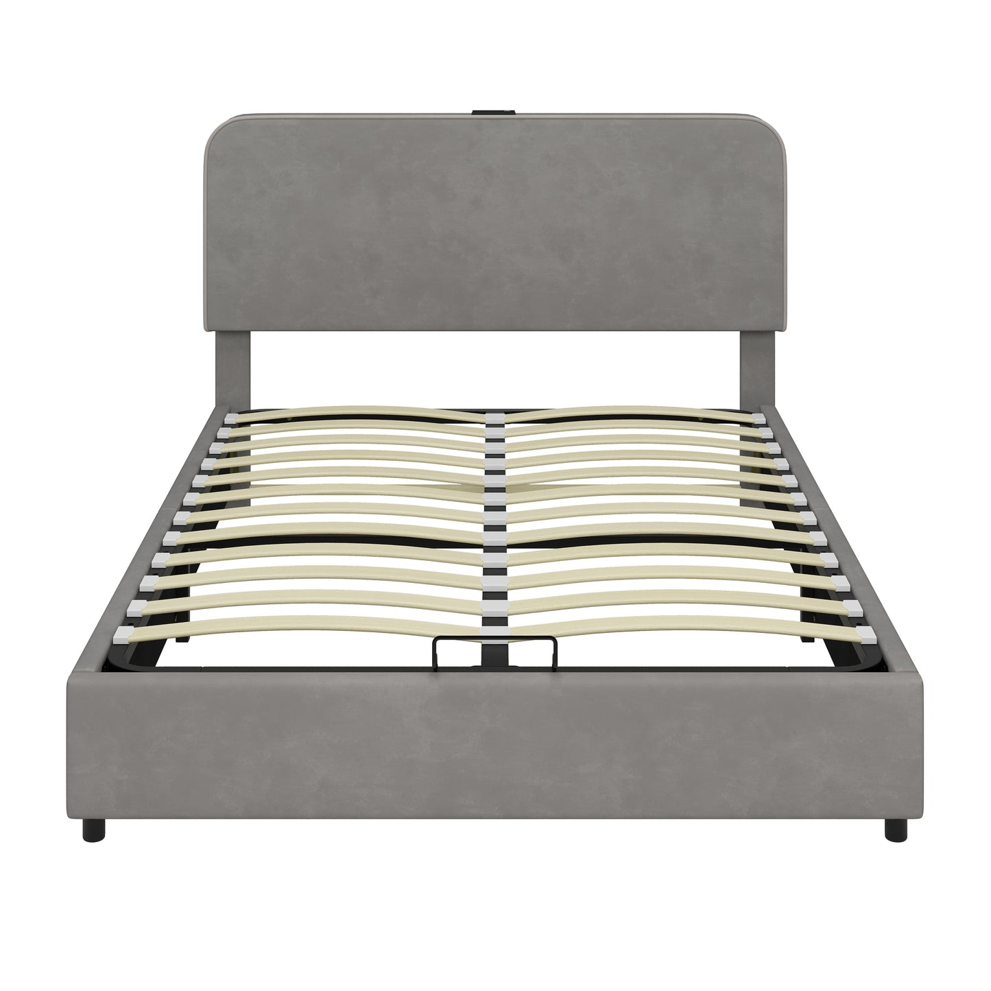 Upholstered Platform Full Size Hydraulic Storage Bed, Lift Up Storage Bed with RGB LED Light, Bluetooth Speaker, No Box Spring Needed, Lychee Velvet, Gray