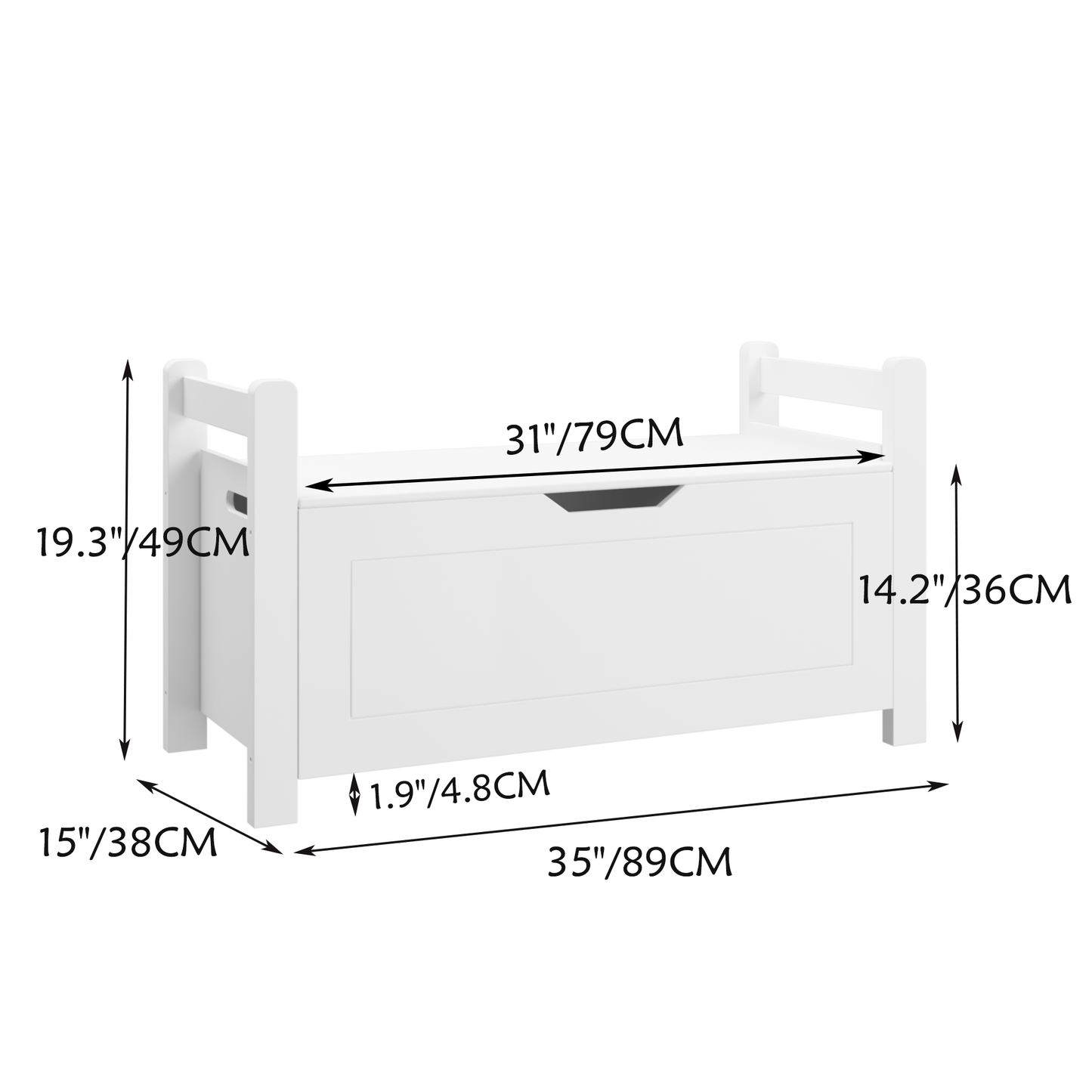 Kids Toy Box Chest, White Rubber Wood Toy Box for Boys Girls, Large Storage Cabinet with Flip-Top Lid/Safety Hinge, Toy Storage Organizer Trunk for Nursery, Playroom