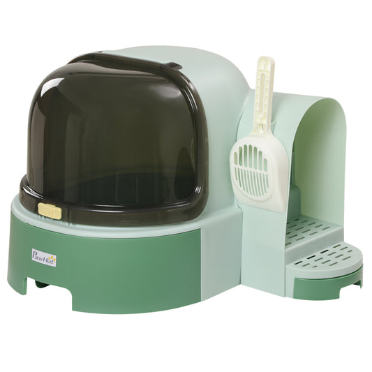 PawHut Cat Litter Box with Lid, Covered Litter Box, Easy to Clean & Open Including Openable Front Cover, Litter Scoop, Green