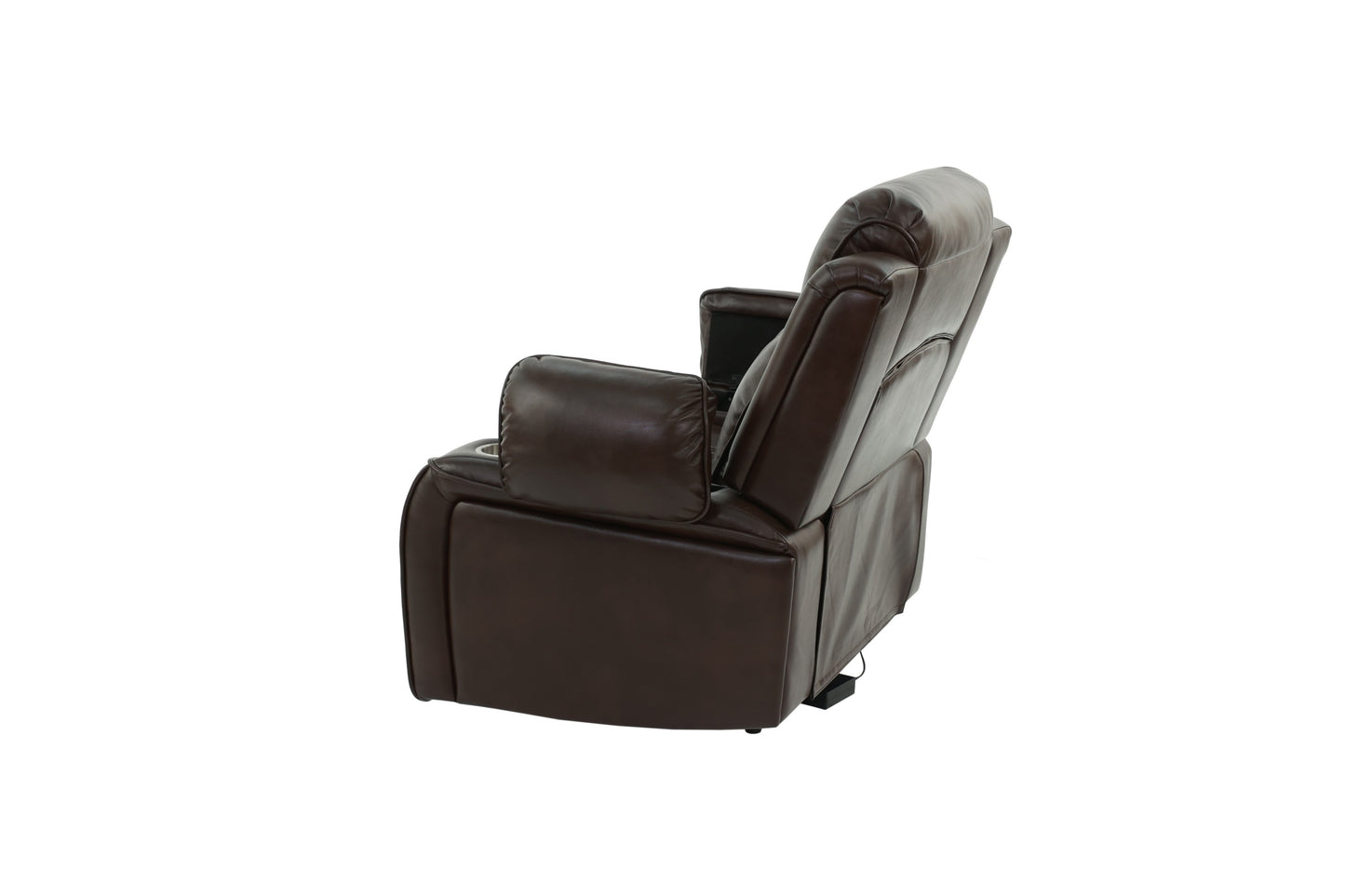 Power Motion Recliner Chair 1pc Chair Contemporary Brown Color Gel Leatherette Storage Arms w Cup Holder Living Room Furniture