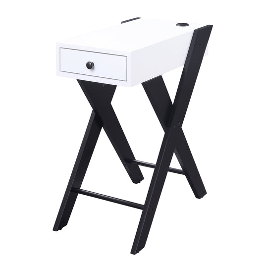 White and Black Side Table with USB Ports