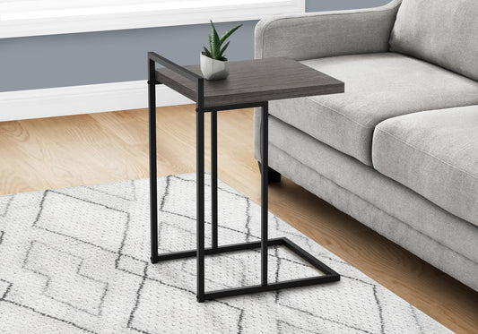 Accent Table, C-shaped, End, Side, Snack, Living Room, Bedroom, Grey Laminate, Black Metal, Contemporary, Modern