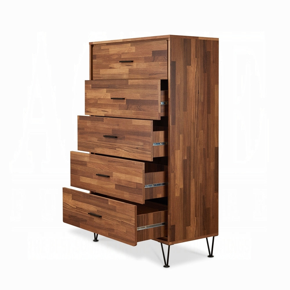 Walnut 5-Drawer Chest with Metal Legs