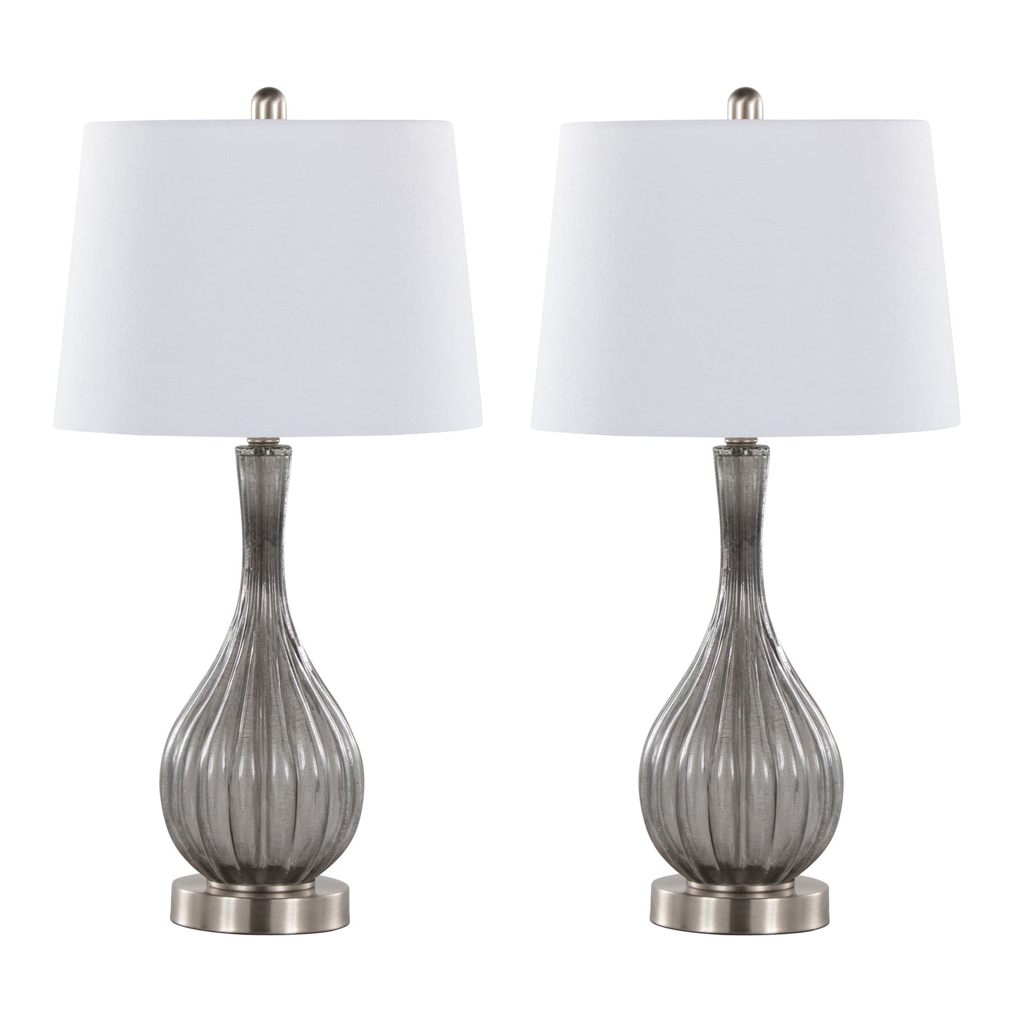 Jenny 27' Contemporary Glass Table Lamp in Clear Smokey Crackle Glass, Brushed Nickel and White Linen Shade from Grandview Gallery by LumiSource - Set of 2