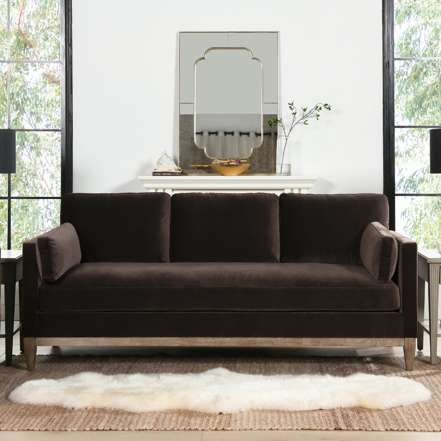 Knox 84" Modern Farmhouse Sofa, Deep Brown Performance Velvet