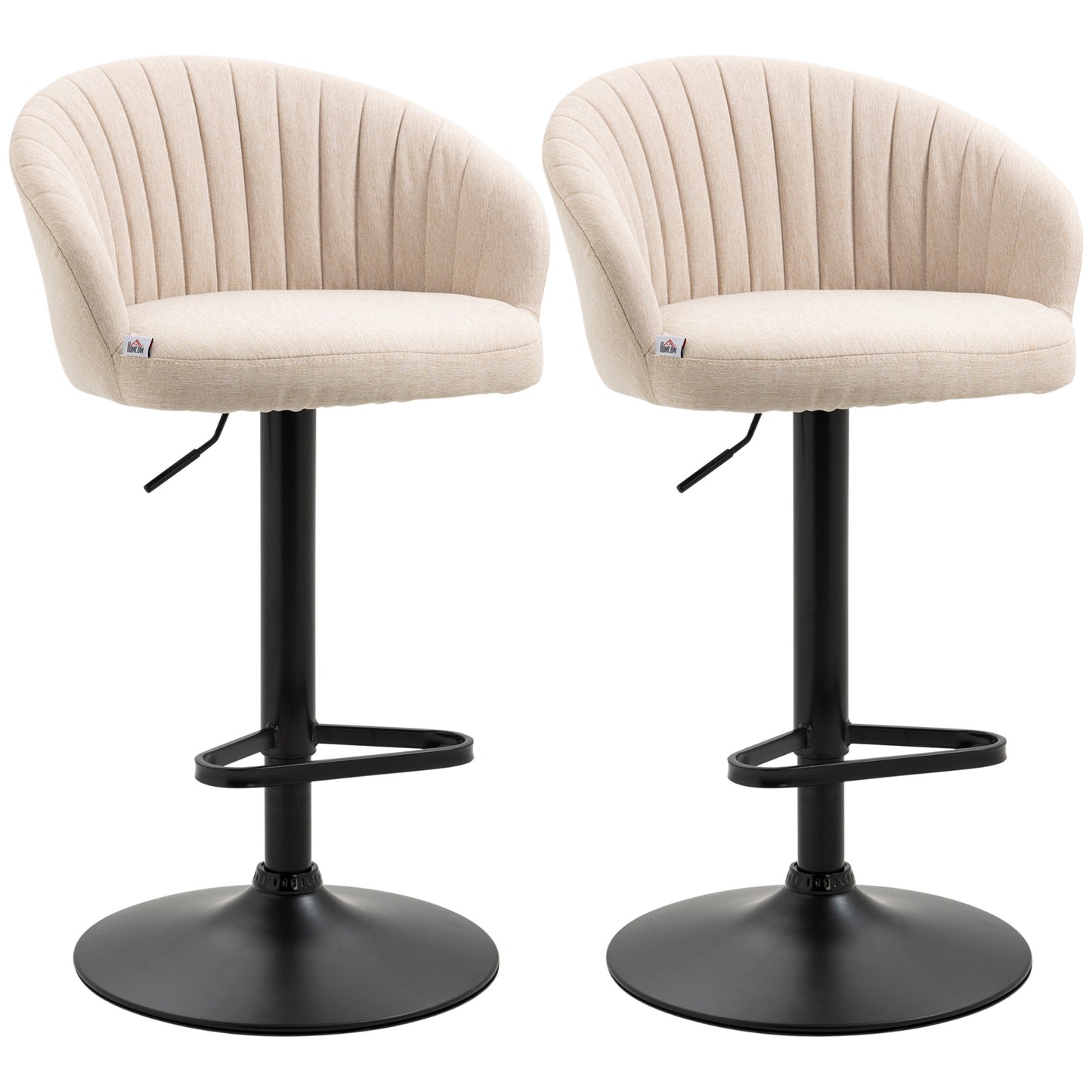 HOMCOM Adjustable Swivel Bar Stools Set of 2, Linen Touch Fabric, ‎Beige