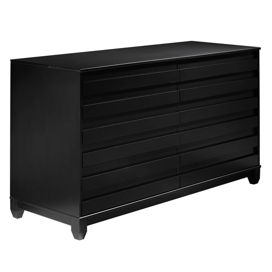 Modern 6-Drawer Solid Wood Dresser with Channel Pulls - Black