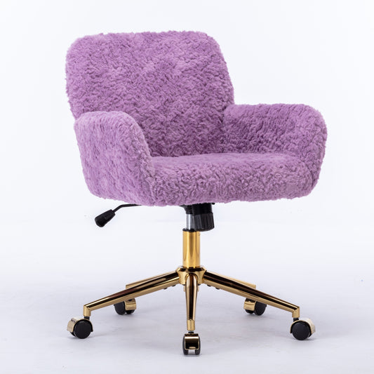 A&A Furniture Home Office Chair Violet Velvet with Golden Metal Base Adjustable Swivel