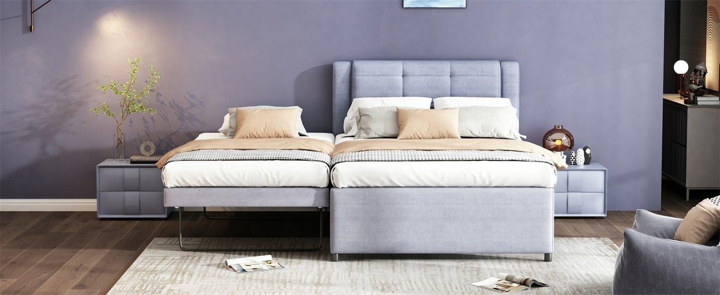 Full Size Upholstery platform bed with Trundle,Trundle can be flat or erected, Gray