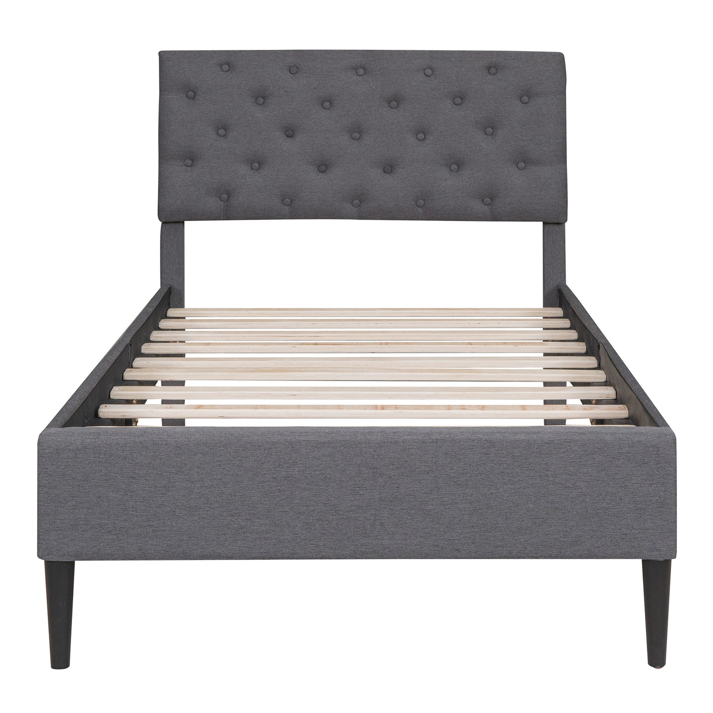 Upholstered Linen Platform Bed, Twin Size, Gray